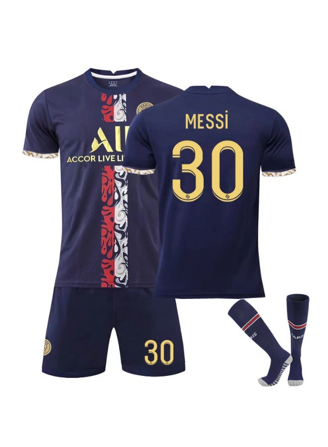 PSG 2022-2023 الموسم #30 ميسي لكرة القدم جيرسي السراويل الجوارب مجموعة حجم الأطفال وحجم الكبار ، هدية للجماهير والأصدقاء - Image 1